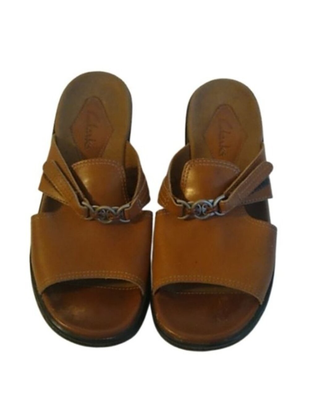 Clark's Tan Slip-On Adjustable buckle Wedge Mules, US Size 6.5M